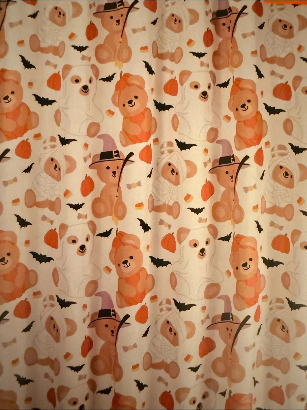 Orange Halloween Novelty Shower Curtain Set with Witch Bear Hooks